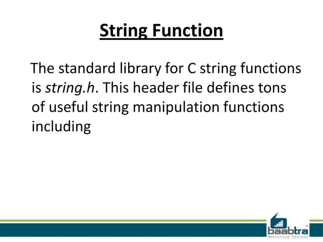 String functions in C | PPTX | Web Development | Internet