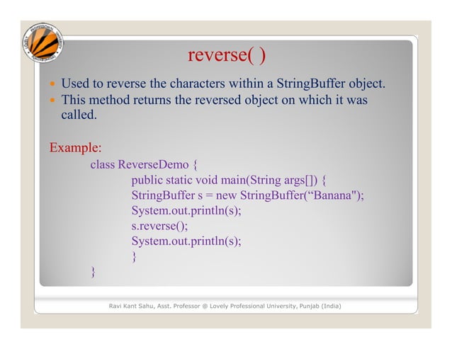 String handling(string buffer class) | PPT