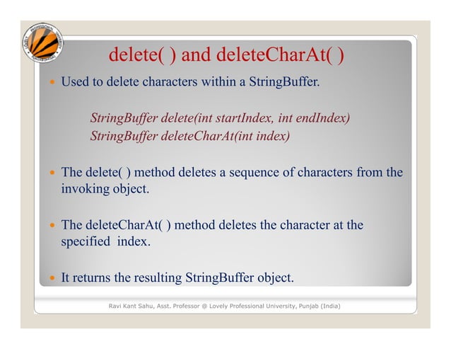 String handling(string buffer class) | PPT