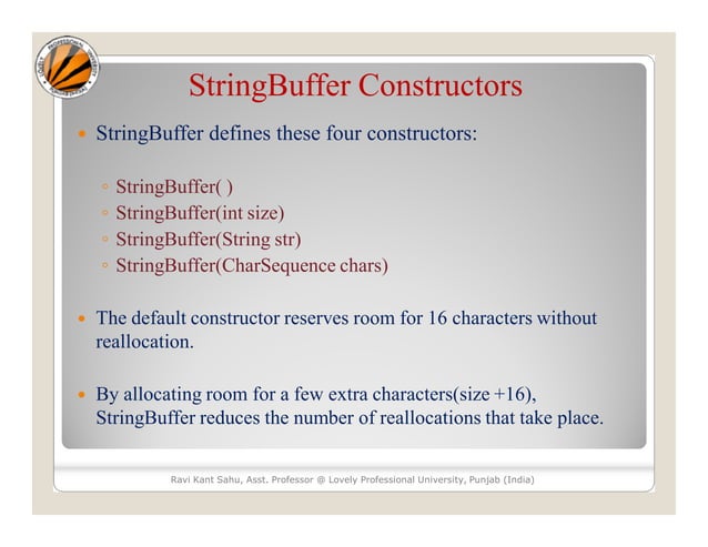 String handling(string buffer class) | PPT
