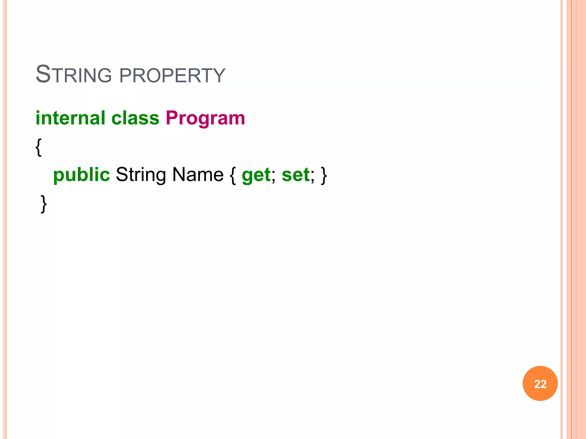 STRING POOL
var str1 = "aaaa";
var str2 = "aa" + "aa";
var str3 = "aa"; str3 += str3;
var str4 = new string('a', 4);
var str5 = string.Intern(str4);
Debug.WriteLine(ReferenceEquals(str1, str2));
Debug.WriteLine(ReferenceEquals(str1, str3));
Debug.WriteLine(ReferenceEquals(str1, str4));
Debug.WriteLine(ReferenceEquals(str1, str5));
22
 
