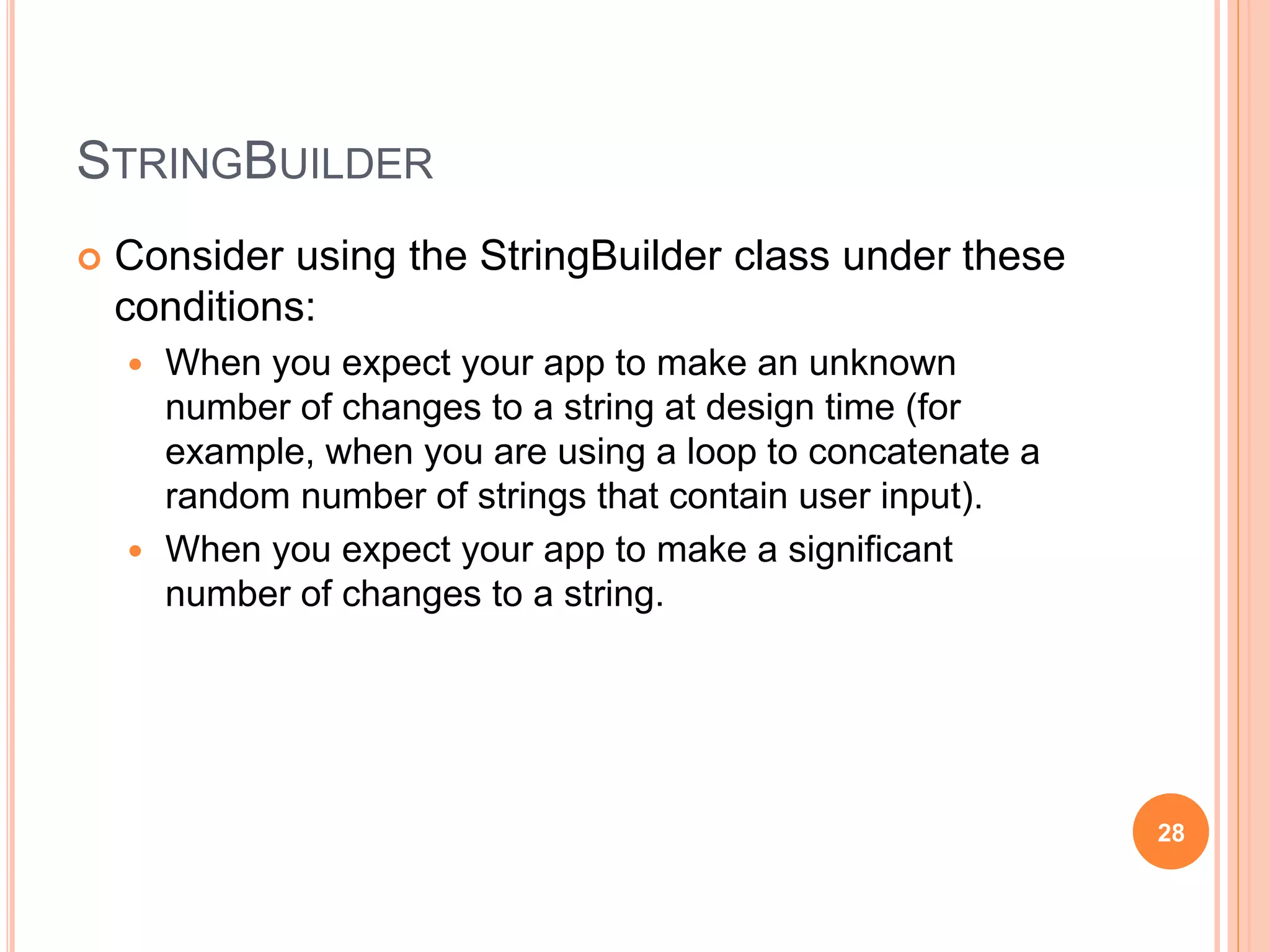 STRING PROPERTY
internal class Program
{
private String _name;
public String Name
{
get { return _name ?? String.Empty; }
set { _name = value; }
}
}
28
 
