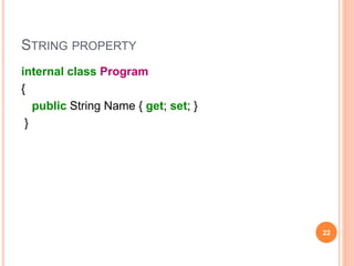 STRING POOL
var str1 = "aaaa";
var str2 = "aa" + "aa";
var str3 = "aa"; str3 += str3;
var str4 = new string('a', 4);
var str5 = string.Intern(str4);
Debug.WriteLine(ReferenceEquals(str1, str2));
Debug.WriteLine(ReferenceEquals(str1, str3));
Debug.WriteLine(ReferenceEquals(str1, str4));
Debug.WriteLine(ReferenceEquals(str1, str5));
22
 