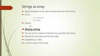 String in python | PPTX | Programming Languages | Computing
