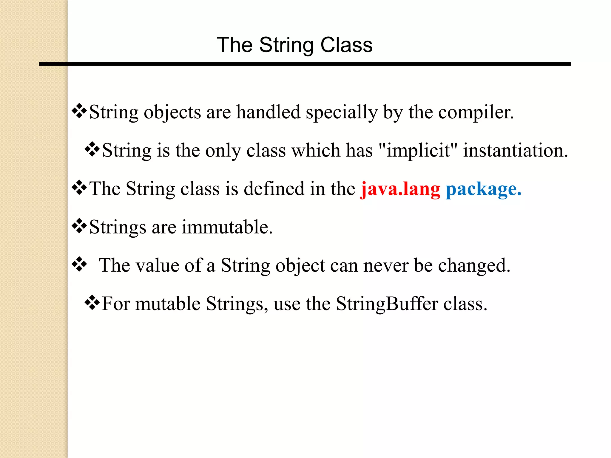 Strings in Java | PPTX | Programming Languages | Computing