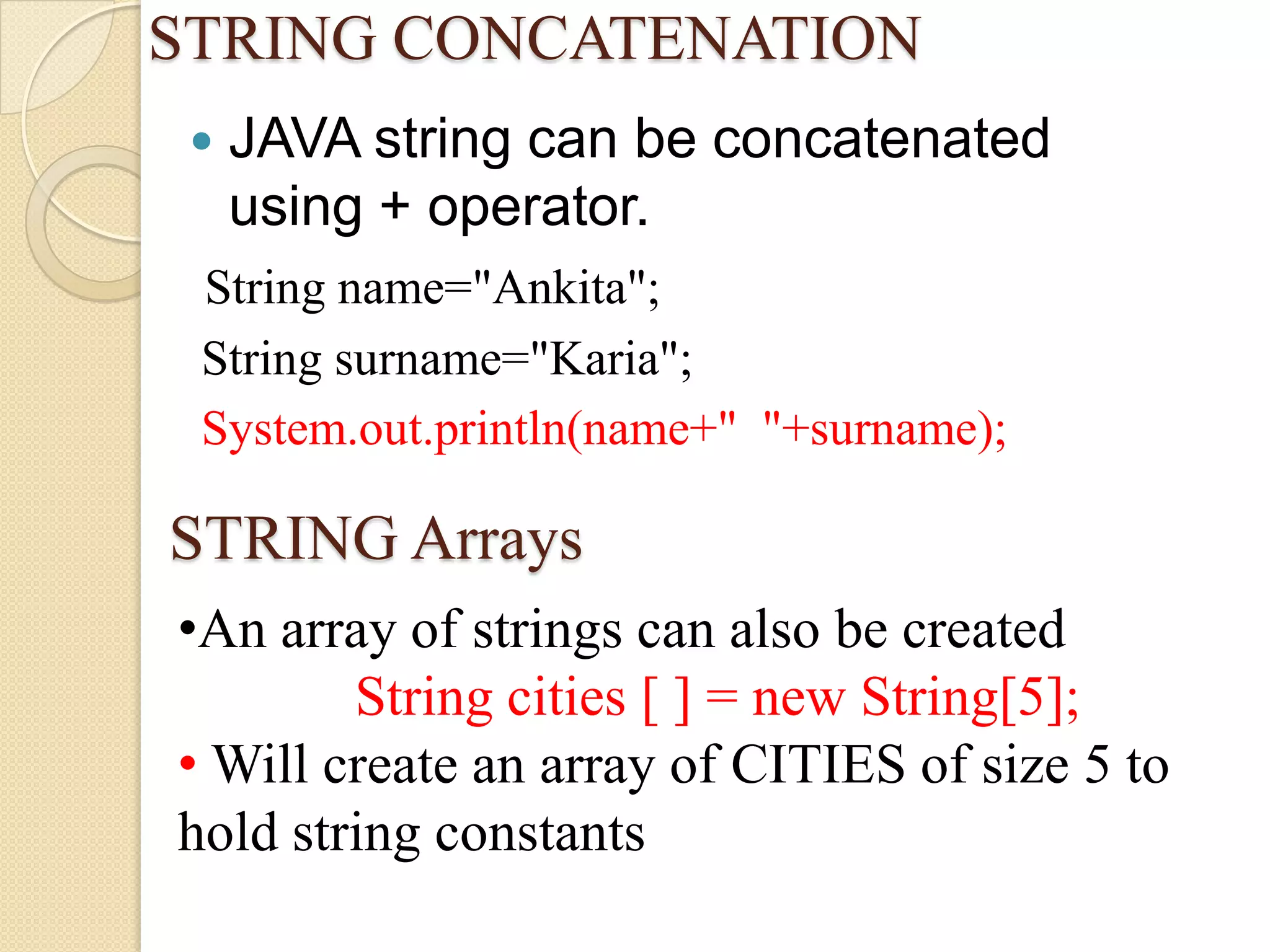 Strings in Java | PPTX | Programming Languages | Computing