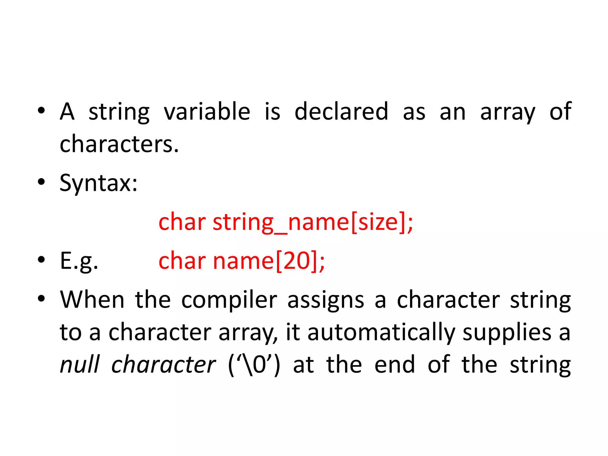 Strings in C | PPTX | Programming Languages | Computing