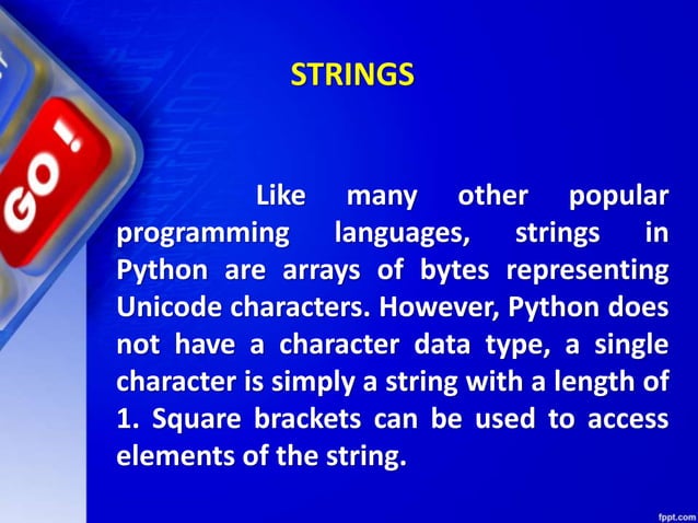 Detailed description of Strings in Python | PPT
