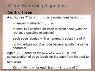 String Searching Algorithms 
Suffix Trees 
[Adapted from P.Kilpeläinen] 
 