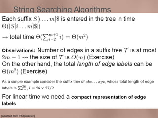 String Searching Algorithms 
Suffix Trees - Construction - 
Complexity 
[Adapted from P.Kilpeläinen] 
 