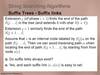 String Searching Algorithms 
Suffix Trees - Suffix links 
[Adapted from P.Kilpeläinen] 
 