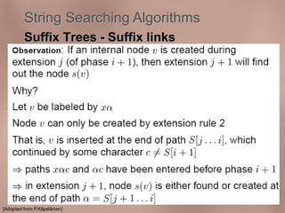 String Searching Algorithms 
Suffix Trees - Suffix links 
[Adapted from P.Kilpeläinen] 
 
