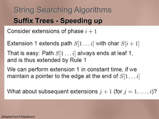 String Searching Algorithms 
Suffix Trees - Speeding up 
[Adapted from P.Kilpeläinen] 
 