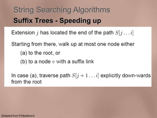 String Searching Algorithms 
Suffix Trees - Speeding up 
[Adapted from P.Kilpeläinen] 
 