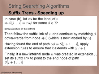 String Searching Algorithms 
Suffix Trees - Speeding up 
[Adapted from P.Kilpeläinen] 
 