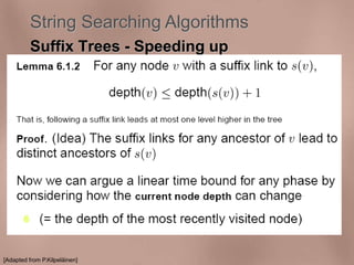 String Searching Algorithms 
Suffix Trees - Speeding up 
[Adapted from P.Kilpeläinen] 
 