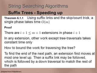 String Searching Algorithms 
Suffix Trees - Speeding up 
[Adapted from P.Kilpeläinen] 
 