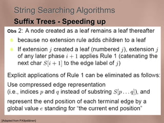 String Searching Algorithms 
Suffix Trees - Speeding up 
[Adapted from P.Kilpeläinen] 
 
