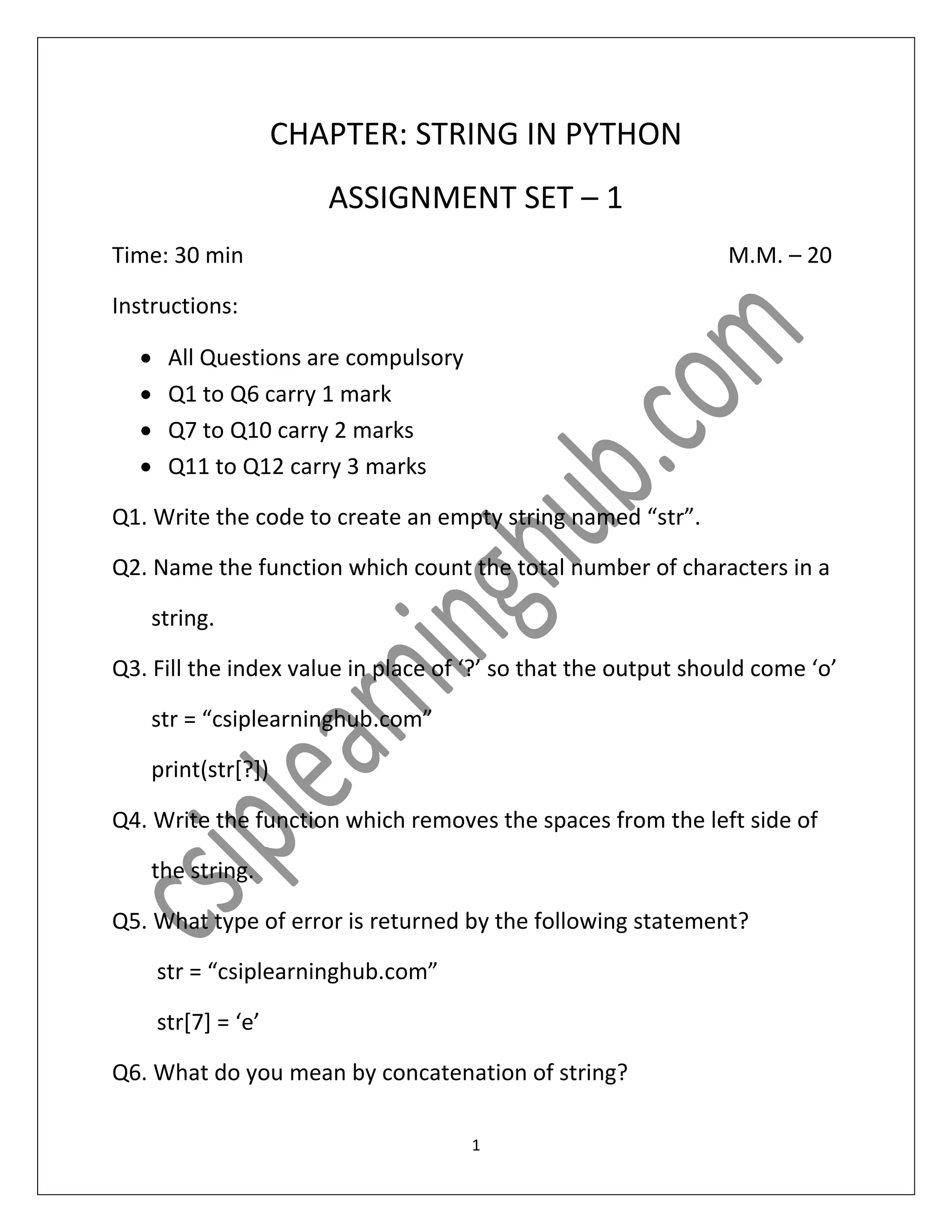 CBSE Python String Assignment | PDF