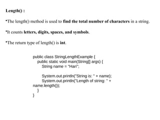 string in java class, method, object, ch | PPTX