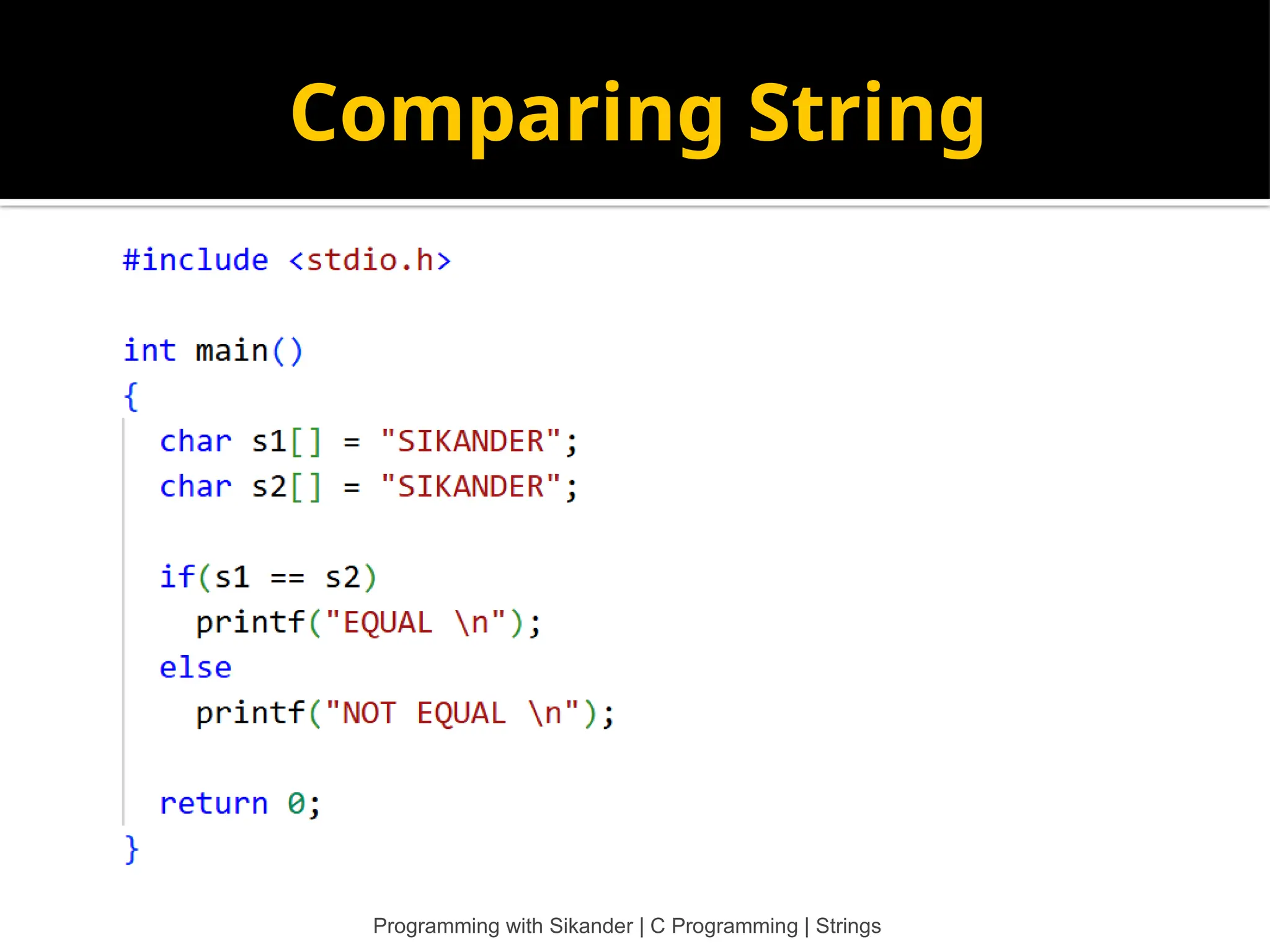 Comparing String Programming with Sikander | C Programming | Strings 