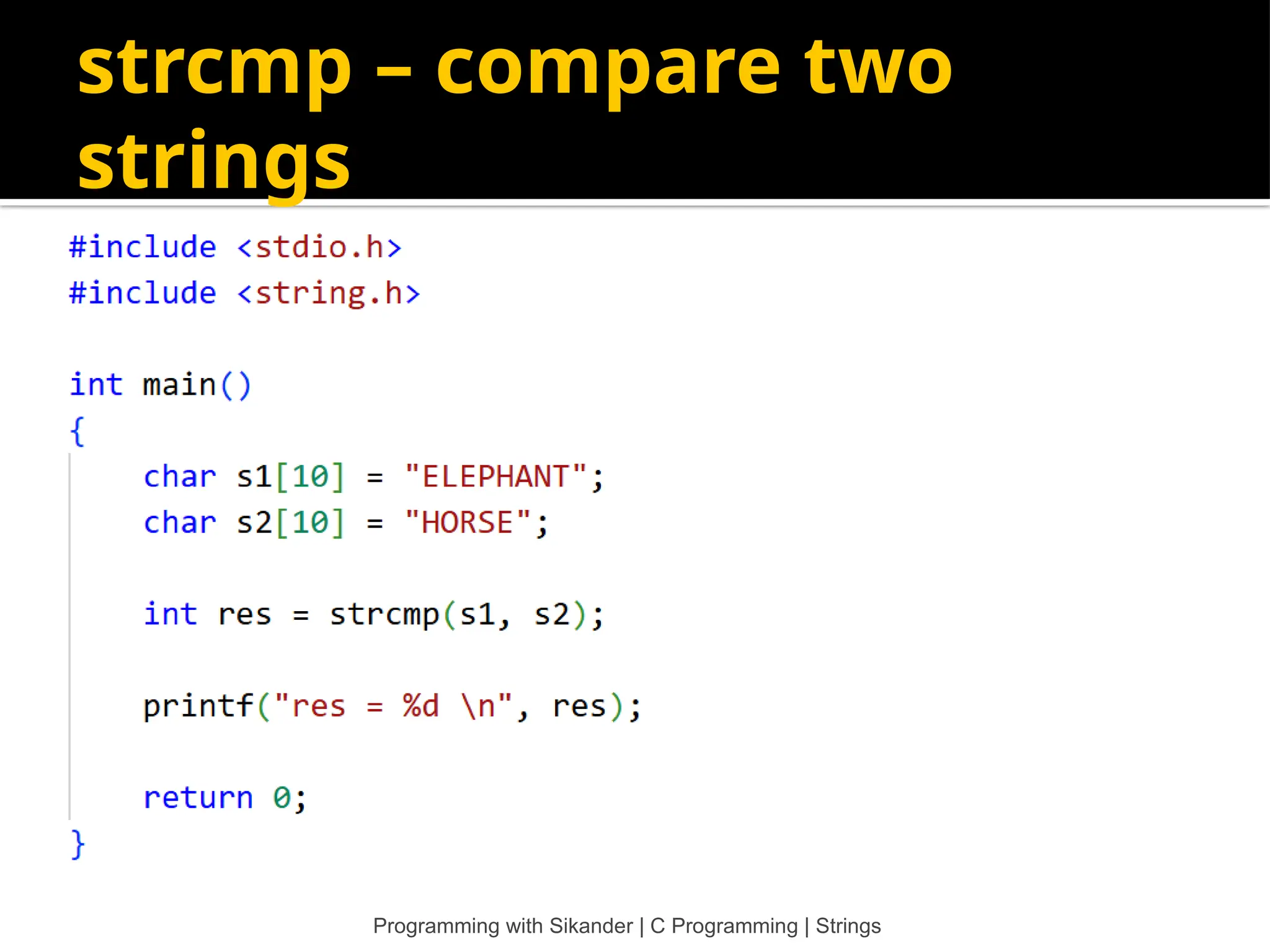 strcmp – compare two strings Programming with Sikander | C Programming | Strings 