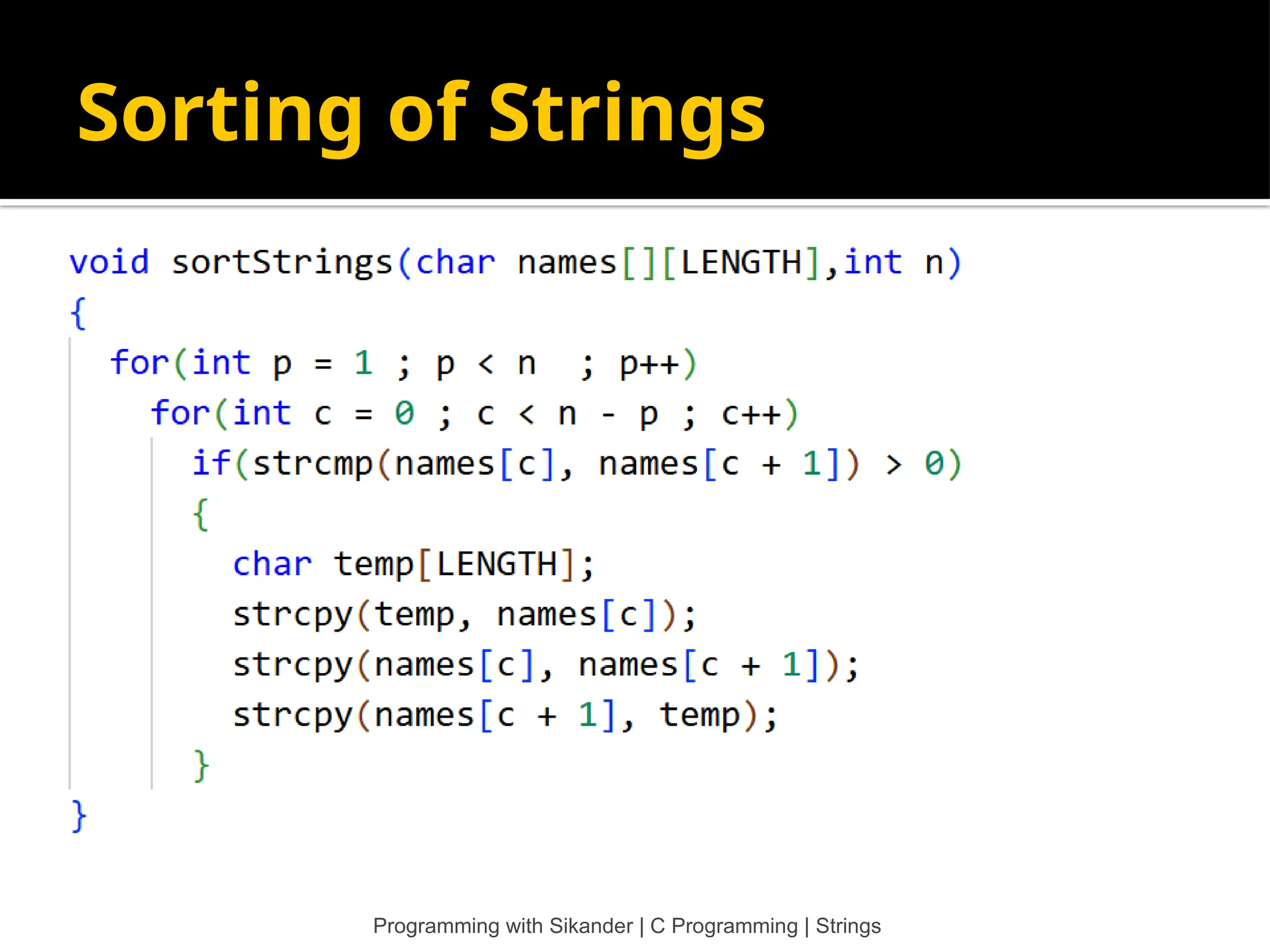 Sorting of Strings Programming with Sikander | C Programming | Strings 
