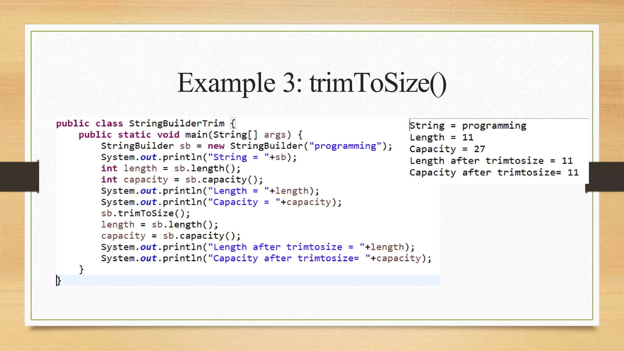 Example 3: trimToSize()
 