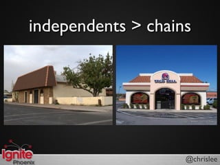 independents > chains




                    @chrislee
 