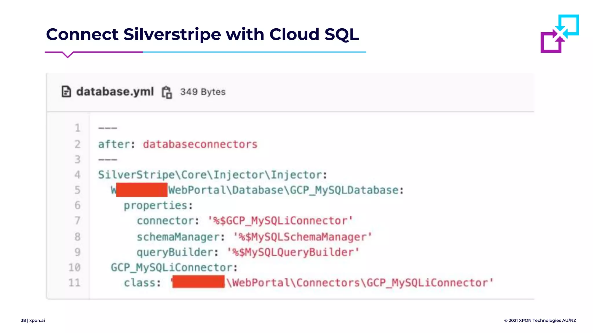 38 | xpon.ai © 2021 XPON Technologies AU/NZ
Connect Silverstripe with Cloud SQL
 
