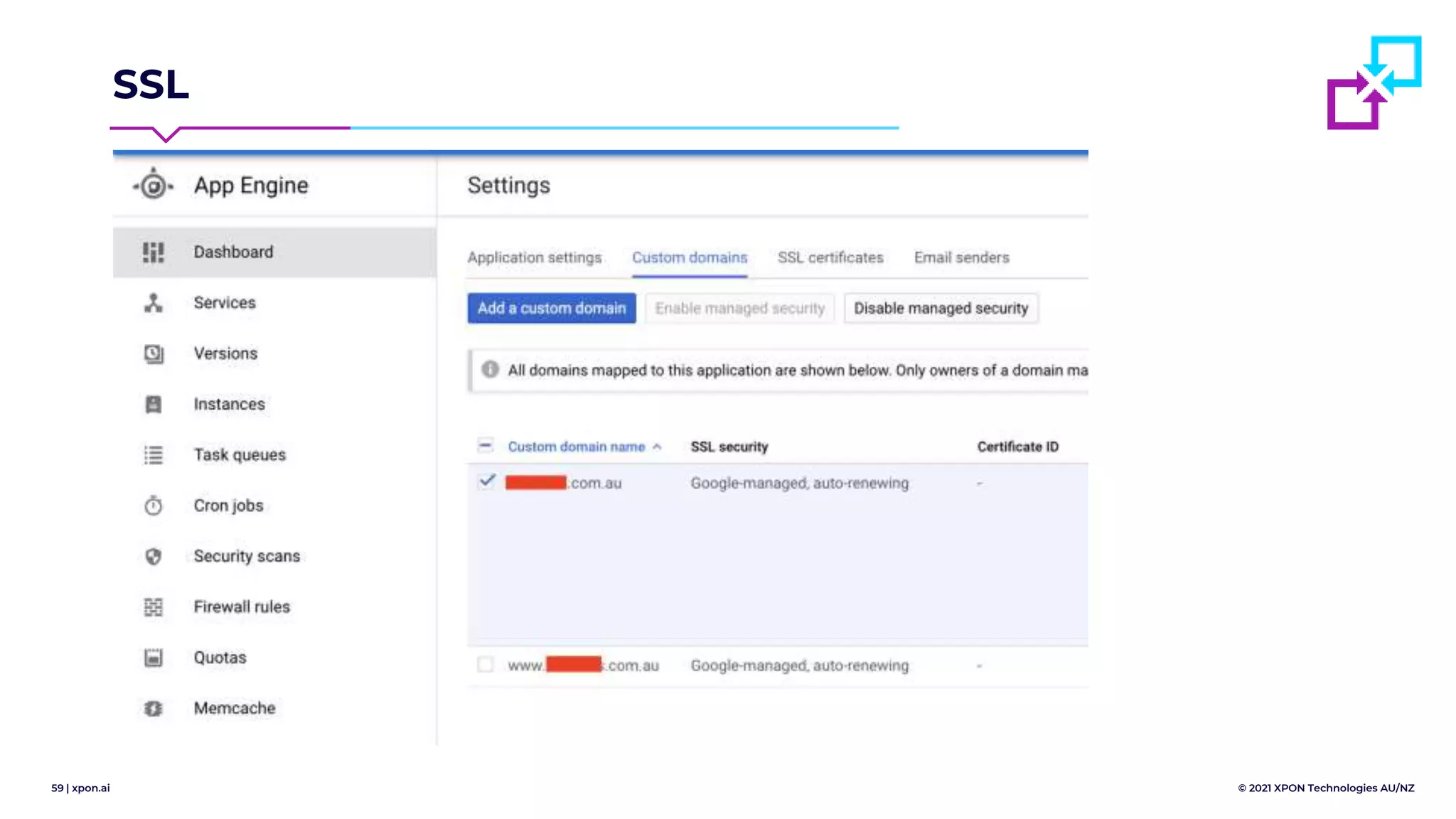 59 | xpon.ai © 2021 XPON Technologies AU/NZ
SSL
 