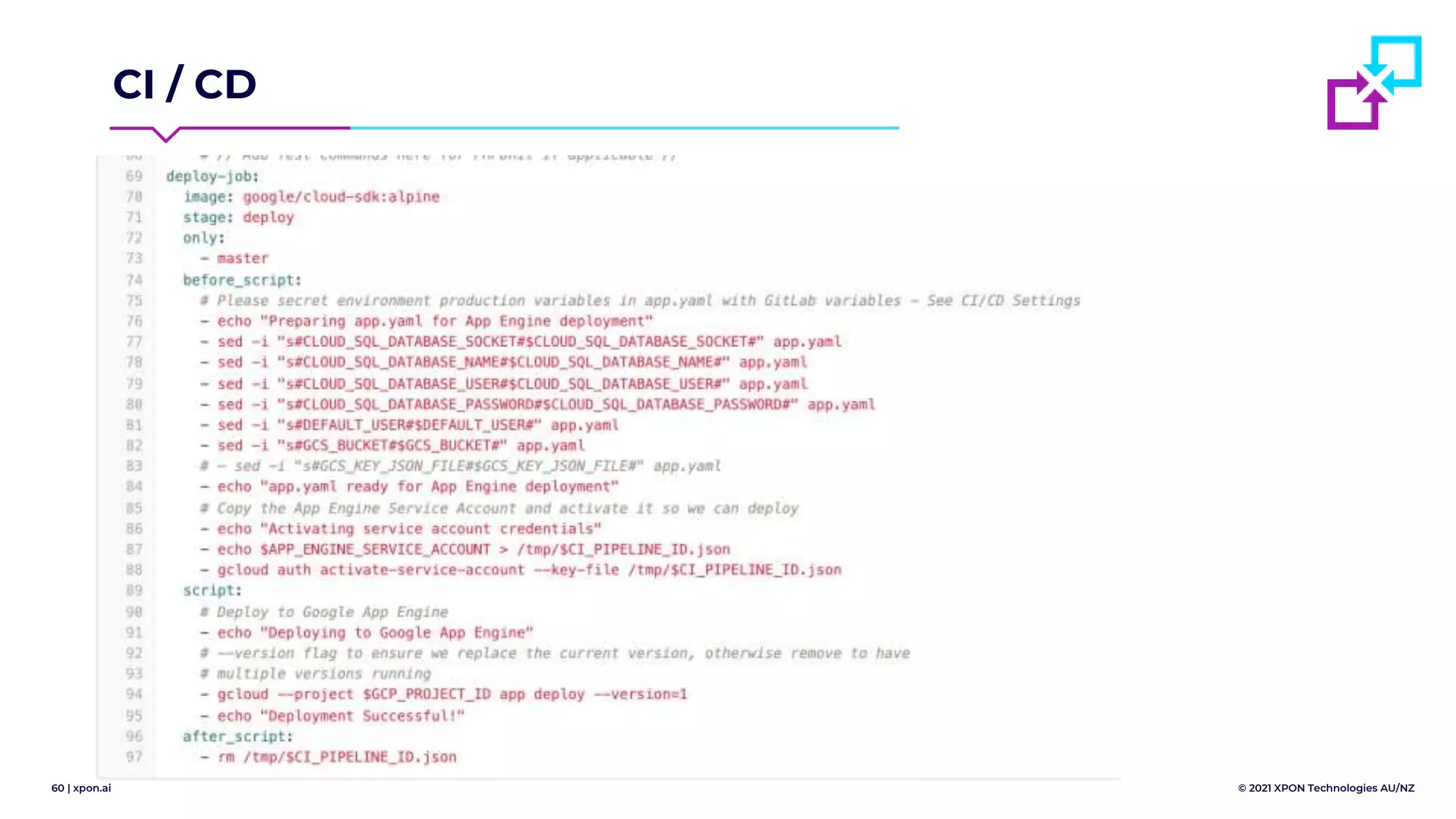 60 | xpon.ai © 2021 XPON Technologies AU/NZ
CI / CD
 