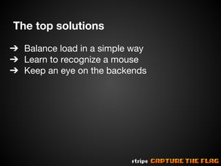 The top solutions
➔ Balance load in a simple way
➔ Learn to recognize a mouse
➔ Keep an eye on the backends

 