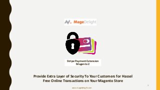 Stripe Payment Extension
Magento 2
Provide Extra Layer of Security To Your Customers for Hassel
Free Online Transactions on Your Magento Store
www.magedelight.com
1
 