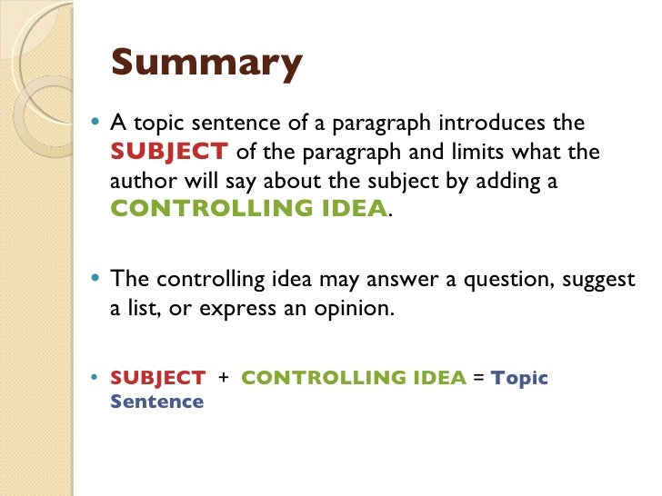 Topic sentence supporting sentences