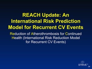 REACH Update: An International Risk Prediction Model for Recurrent CV Events Re duction of  A therothrombosis for  C ontinued  H ealth (International Risk Reduction Model for Recurrent CV Events) 