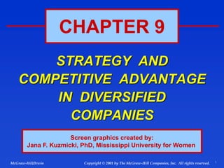 1
© 2001 by The McGraw-Hill Companies, Inc. All rights reserved.
McGraw-Hill/Irwin Copyright
STRATEGY AND
COMPETITIVE ADVANTAGE
IN DIVERSIFIED
COMPANIES
CHAPTER 9
Screen graphics created by:
Jana F. Kuzmicki, PhD, Mississippi University for Women
 