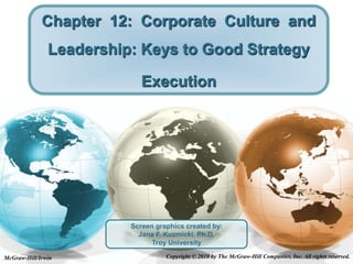 McGraw-Hill/Irwin Copyright © 2010 by The McGraw-Hill Companies, Inc. All rights reserved.
Chapter 12: Corporate Culture and
Leadership: Keys to Good Strategy
Execution
Screen graphics created by:
Jana F. Kuzmicki, Ph.D.
Troy University
 