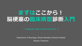Department of Neurology, Shonan Kamakura General Hospital
Daisuke Yamamoto
Diagnostic table for Brain infarctions
まずはここから！
脳梗塞の臨床病型診断入門
 