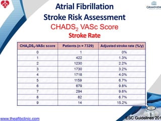 ESC Guidelines 201
Atrial Fibrillation
Stroke Risk Assessment
CHADS2 VASc Score
Stroke Rate
www.theafibclinic.com
 