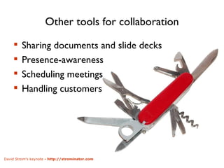 Other tools for collaboration Sharing documents and slide decks Presence-awareness Scheduling meetings Handling customers 