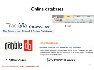 Online databases $8/mo/user  $250/mo/10  users $10/mo/user Free! 