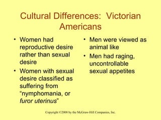 Cultural Differences:  Victorian Americans <ul><li>Women had reproductive desire rather than sexual desire </li></ul><ul><...