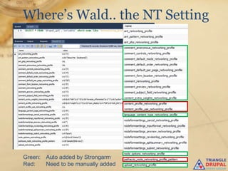 Where’s Wald.. the NT Setting




Green: Auto added by Strongarm
Red:   Need to be manually added
 