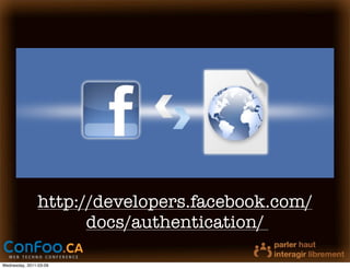 http://developers.facebook.com/
                      docs/authentication/

Wednesday, 2011-03-09
 