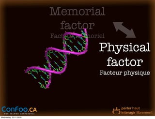 Memorial
                         factor
                        Facteur mémoriel

                                      Physical
                                       factor
                                      Facteur physique




Wednesday, 2011-03-09
 