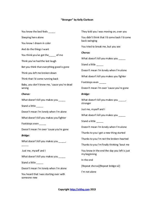 Activity To Teach Comparatives Stronger Song By Kelly Clarkson