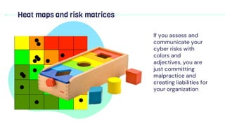 Heat maps and risk matrices
If you assess and
communicate your
cyber risks with
colors and
adjectives, you are
just commit...