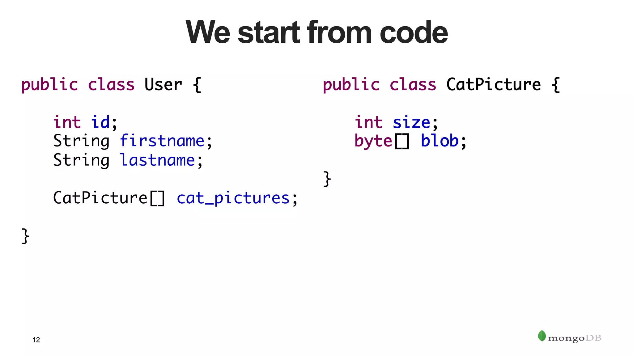12
We start from code
public class CatPicture {	
	
	int size;	
	byte[] blob;	
		
}
public class User {	
	
	int id;	
	String firstname;	
	String lastname;	
		
	CatPicture[] cat_pictures;	
		
}
 