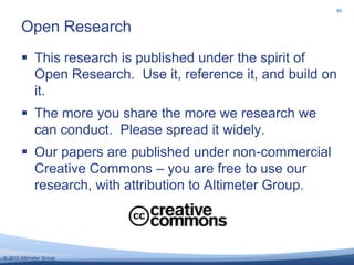 2011 top spending by MaturitySource: Survey of Corporate Social Strategists, Altimeter Group, November 2010A small compartment of staff will be hired, scalable branded communities, and reliance on agencies which could help with monitoring.